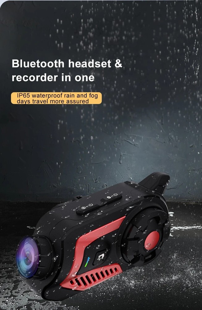 5.1 Bluetooth Motorcycle Intercom Camera 6 Riders Wireless Helmet Headset 2K FM