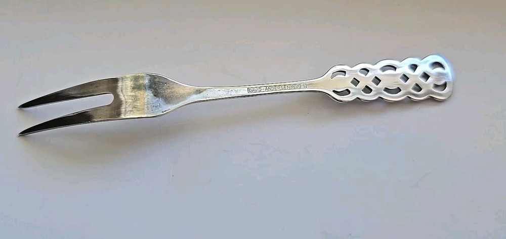 Vintage David Andersen 830 Silver Ringebu Pattern Olive Fork in Original Box