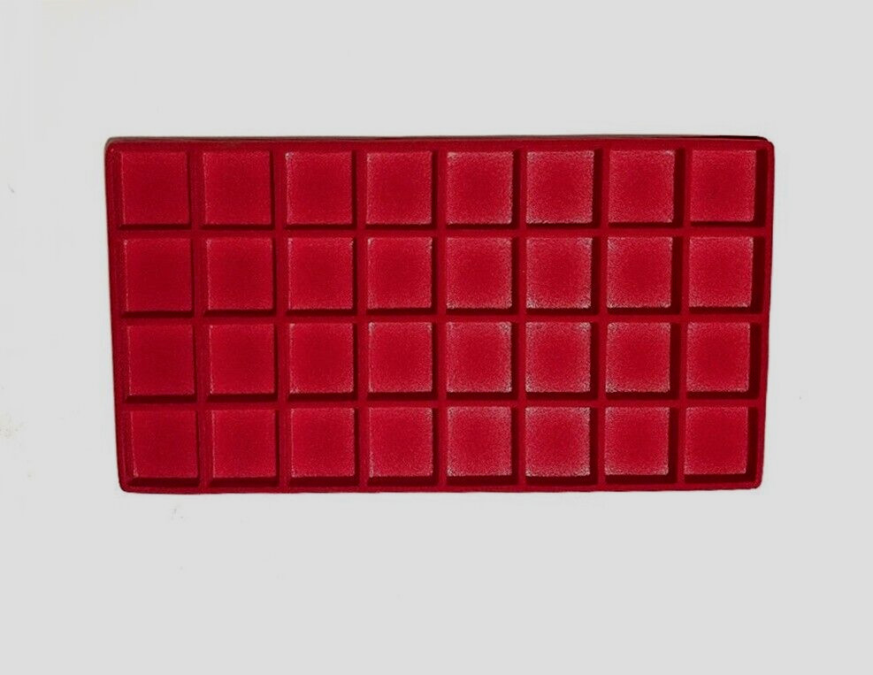 Coins Relic Jewelry Red 32 Space Liner Display Stackable Plastic BlackTray