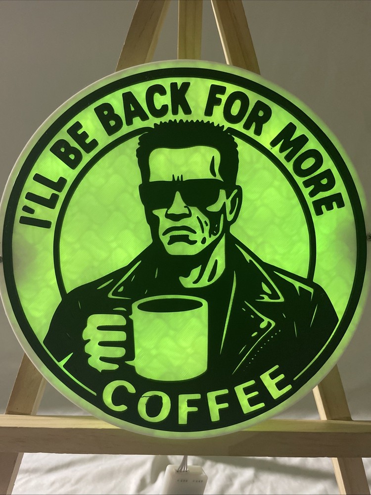 Terminator I’LL BE BACK 3D Printed wall Lamp with remote coffee lover edition