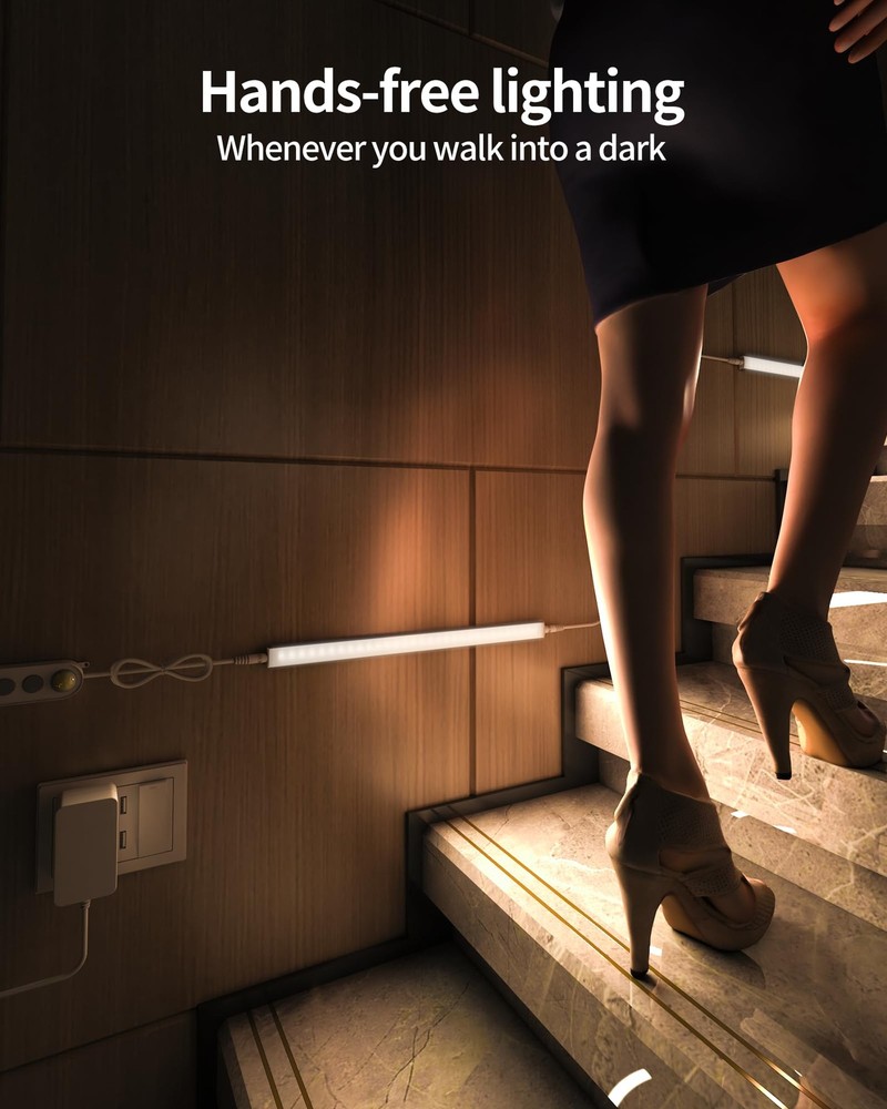 Motion Sensor Dimmable Under Cabinet Light 6000K White Plugin 12 Inch 2 PCS