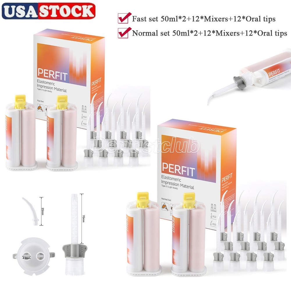Dental Elastomeric Impression Material Light Body Normal/Fast 50ml*2 w/ Tips Kit