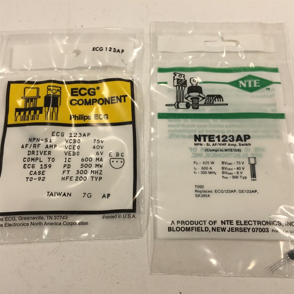 (2) NTE ECG NTE123AP Silicon NPN Transistor Audio Amplifier, Switch - Lot of 2