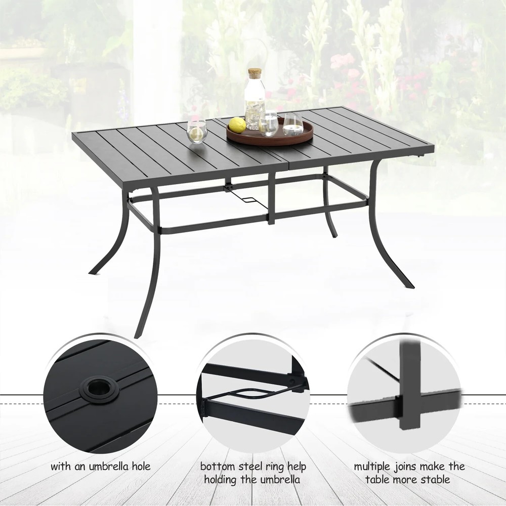 Outdoor Table Patio Dining Table Rectangular Metal Table for 6 Person