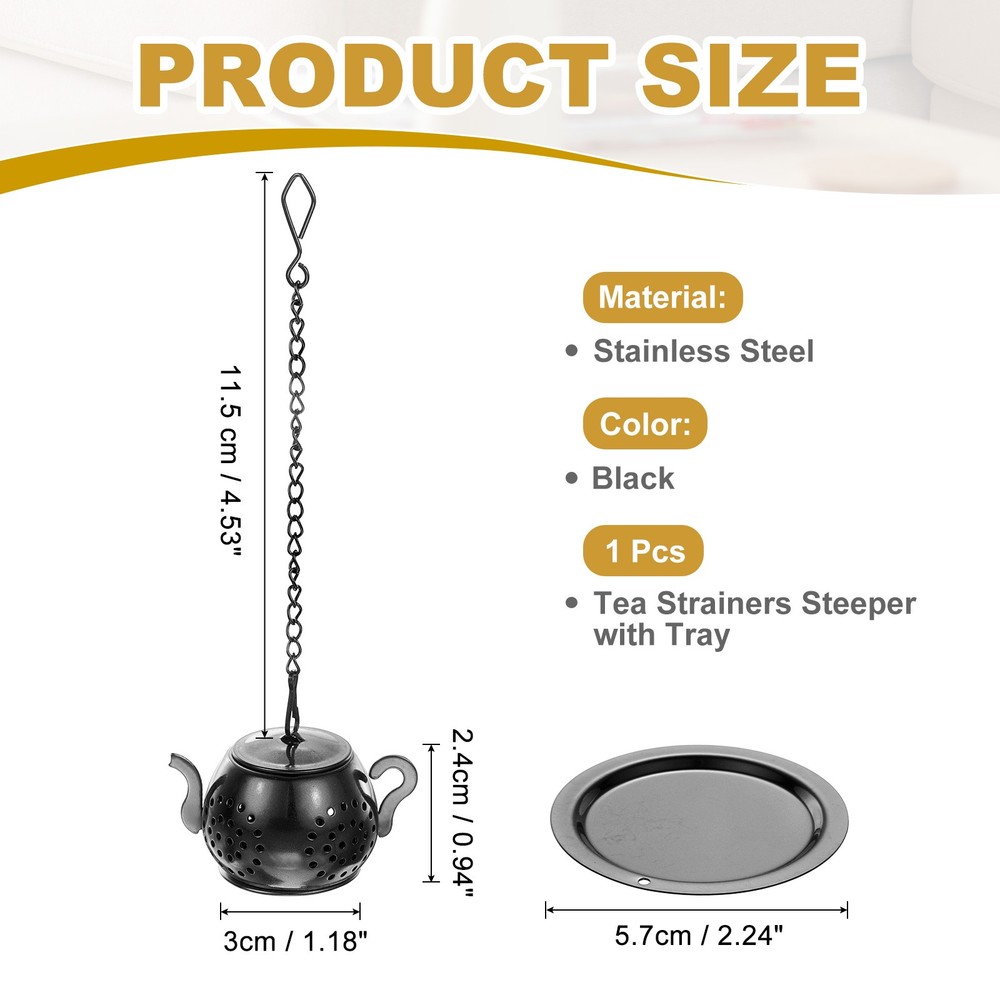Tea Strainers Steeper, Tea Steeper Filter with Chain and Tray, Black
