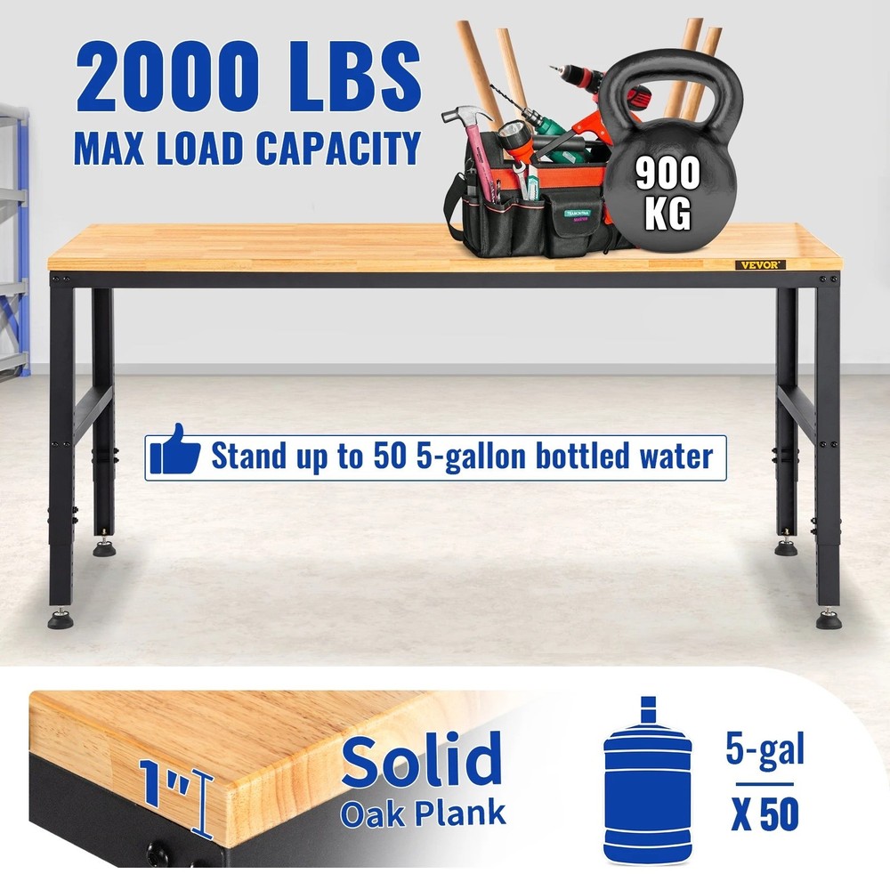 48"x28" Woodworking Workbench Adjustable Oak Top 900KG