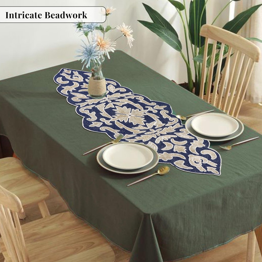 Decorative Beaded Table Runner – Glass Beads & Polyester Luxury Table Runner ...