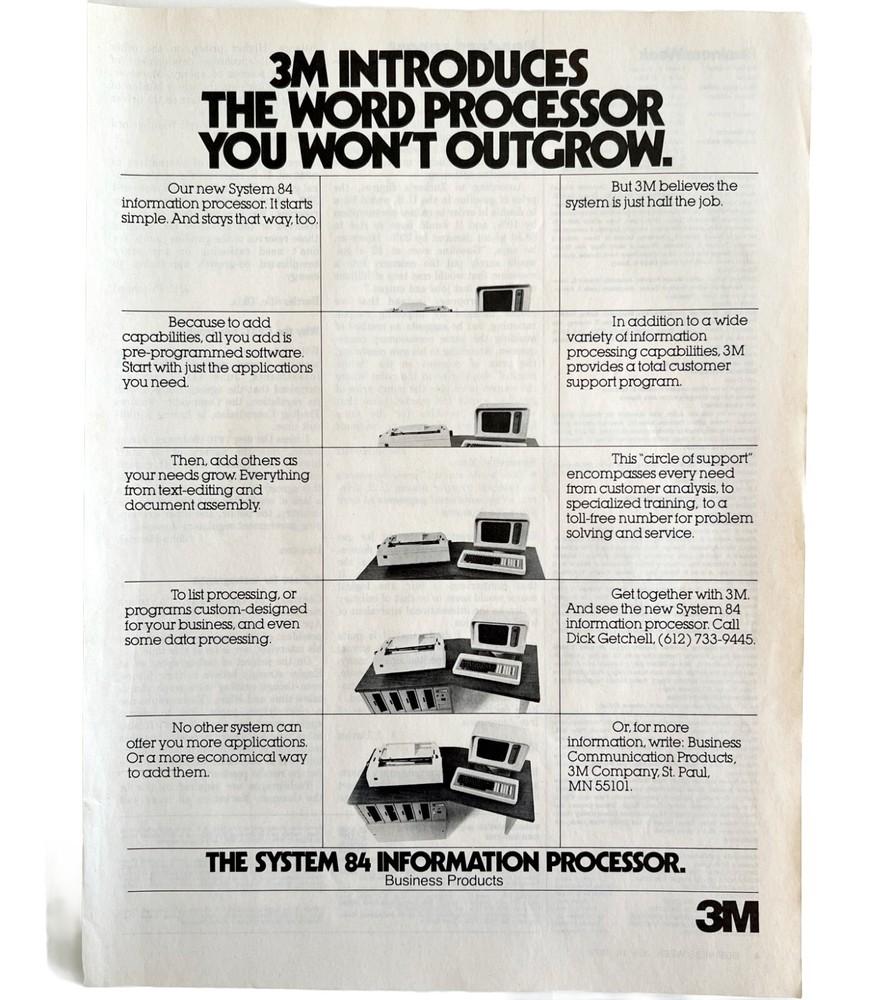 3M COmputer Word Processor System 84 1979 Advertisement Vintage Electronic DWKK7