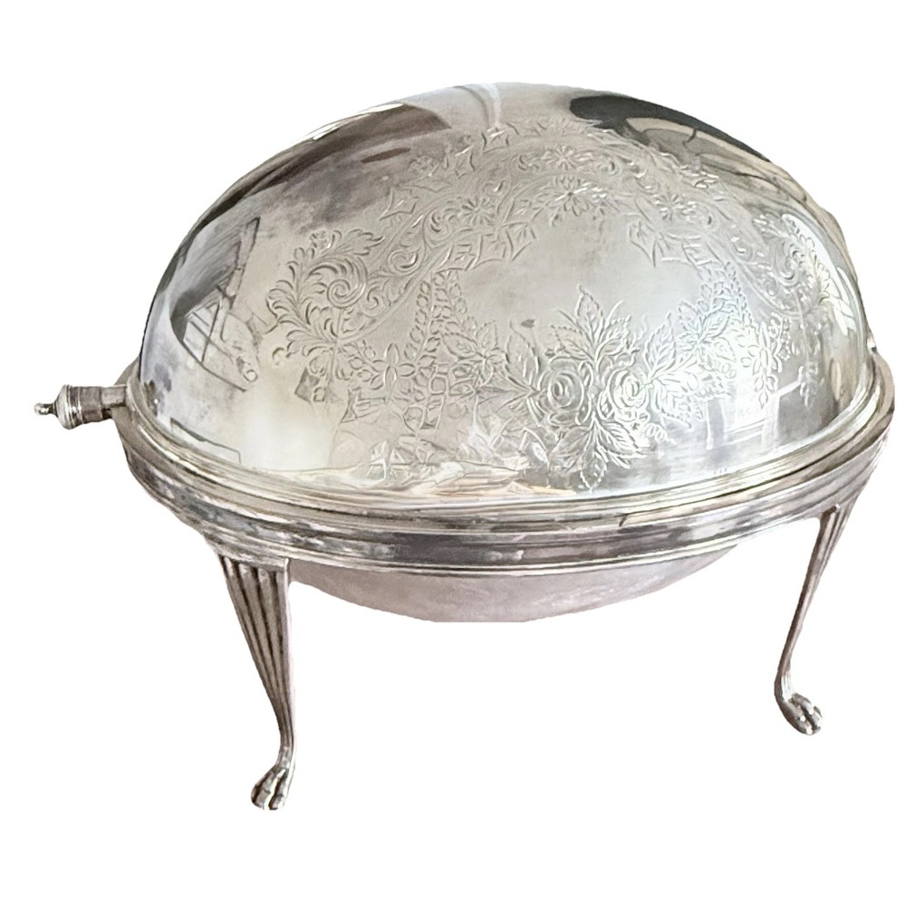Antique Mappin & Webb Silver Plate Roll Top Engraved Rose Pattern Serving Warmer