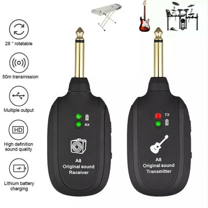 A8 UHF Wireless Guitar Transmitter Receiver Set 730mhz 50M Range
