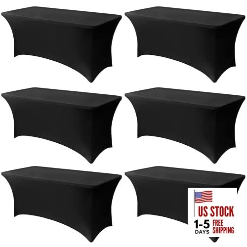 FT Black Table Cloth - Pack Fitted Stretch Rectangle Spandex 6 Black-6ft