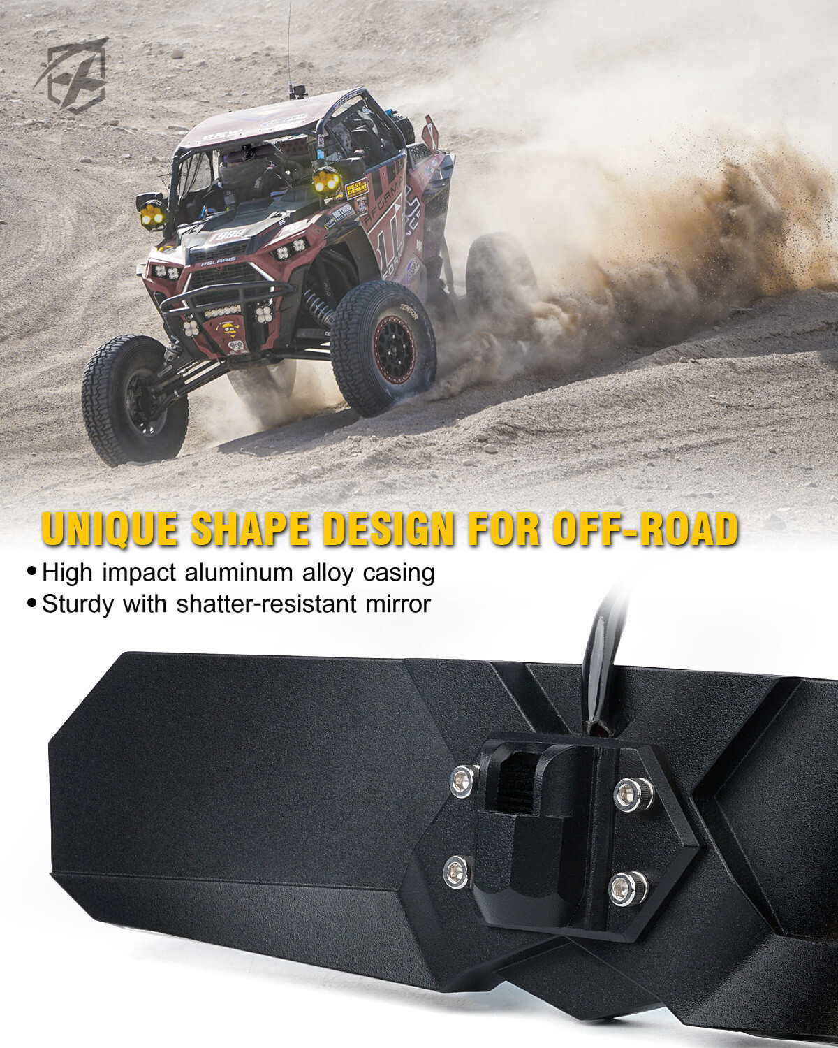 13inch UTV 1.75"-2" Rear View Center Mirror Convex for 2017- 2023 Polaris Ranger