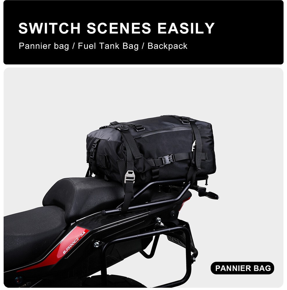 Multi-function Motorcycle Rear Seat Bag PU Coating Riding Storage Backpack 20L