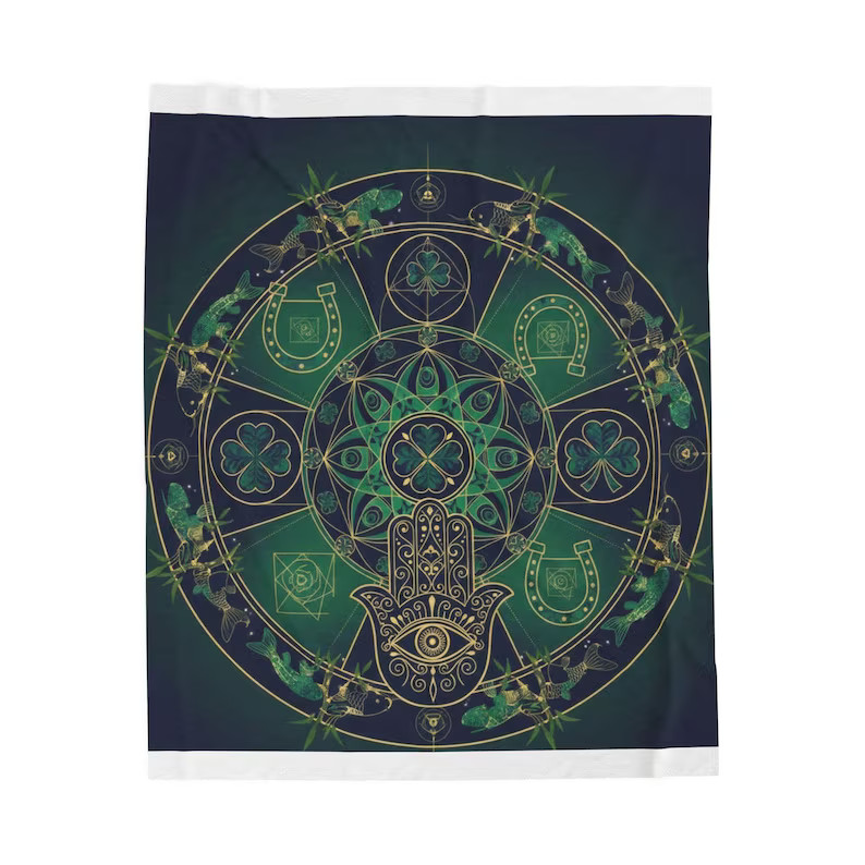 Hamsa Mandala Clover Wheel Blanket Soft Velv