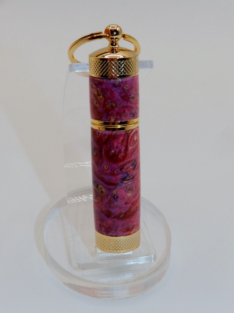 Handmade Key Chain Lighter, replaceable flint. Made w/ Dyed Box Elder Burl. #41