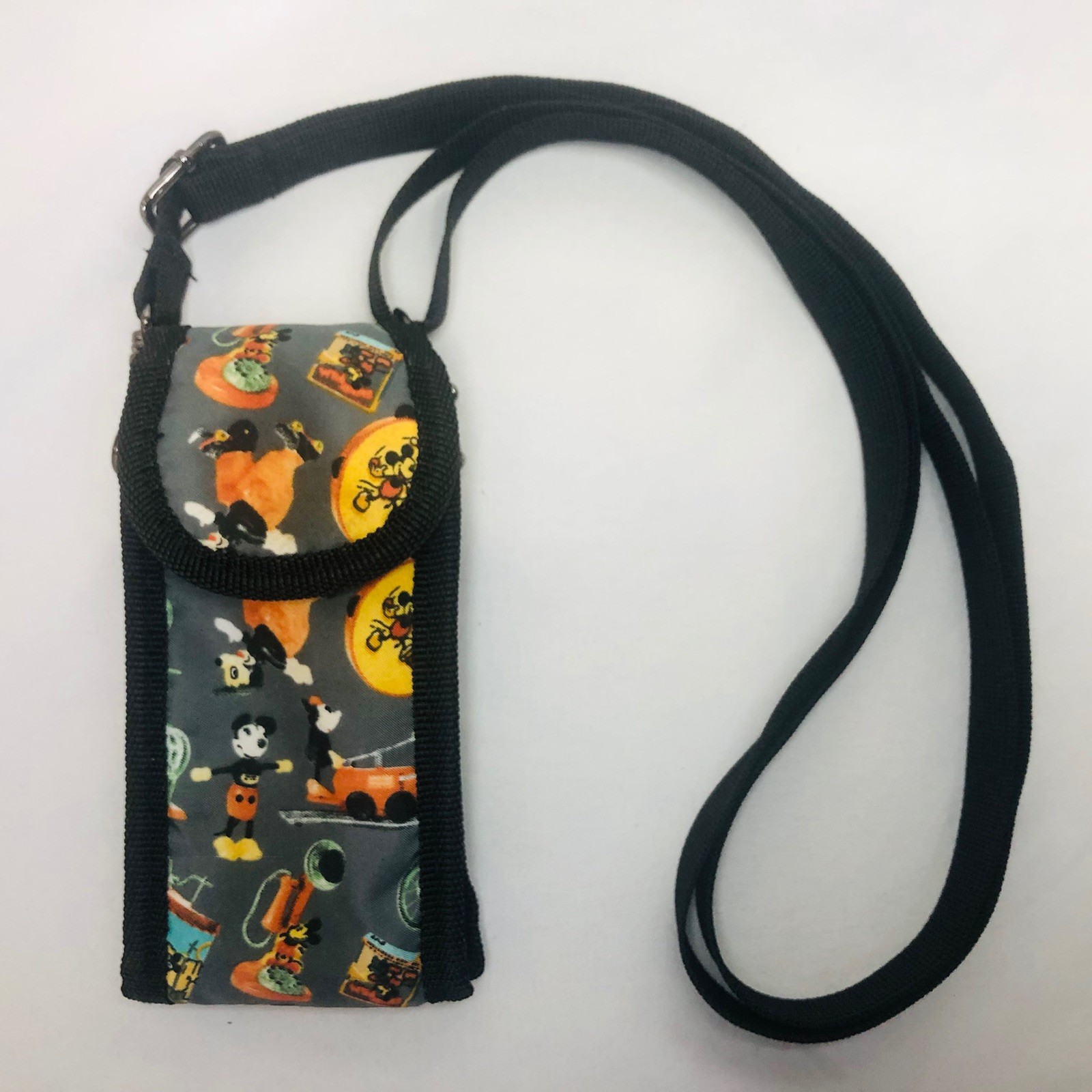 VTG Disney Mickey Mouse Mini Coin Purse Money Holder Bag Case Canvas Strap Clip