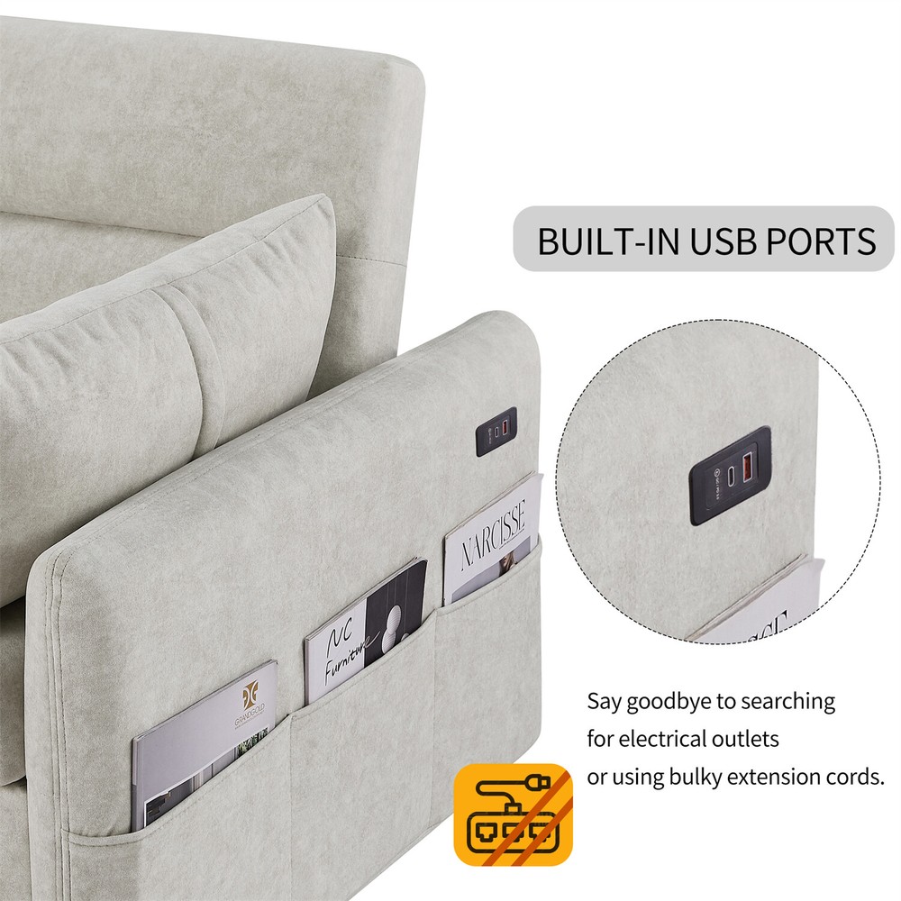 Convertible Sleeper Sofa Bed Loveseat Sofa Couch with Pull Out Bed & USB Port