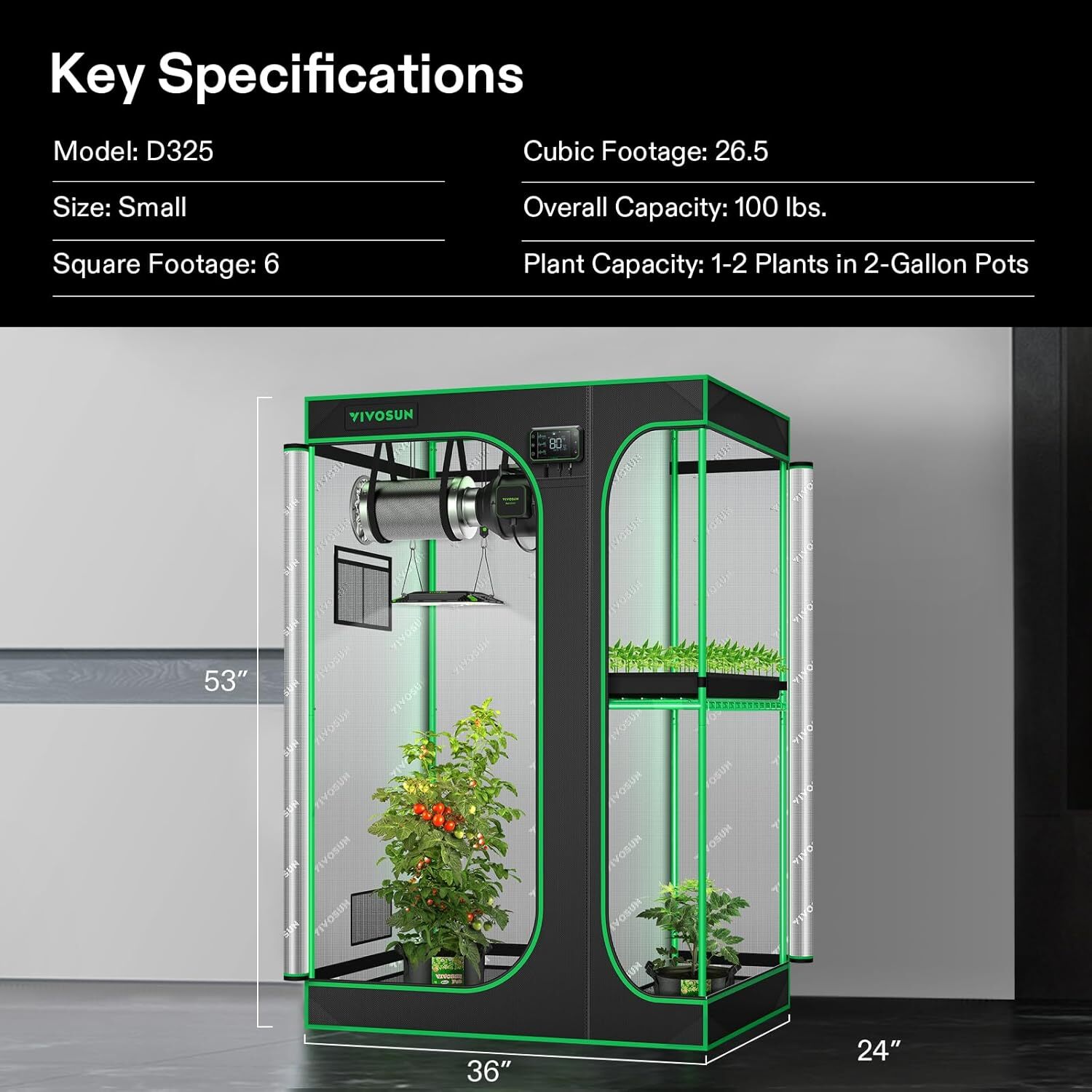 VIVOSUN 2-in-1 Indoor Hydroponic Grow Tent Multi-Chamber D325/D436/D548/D948