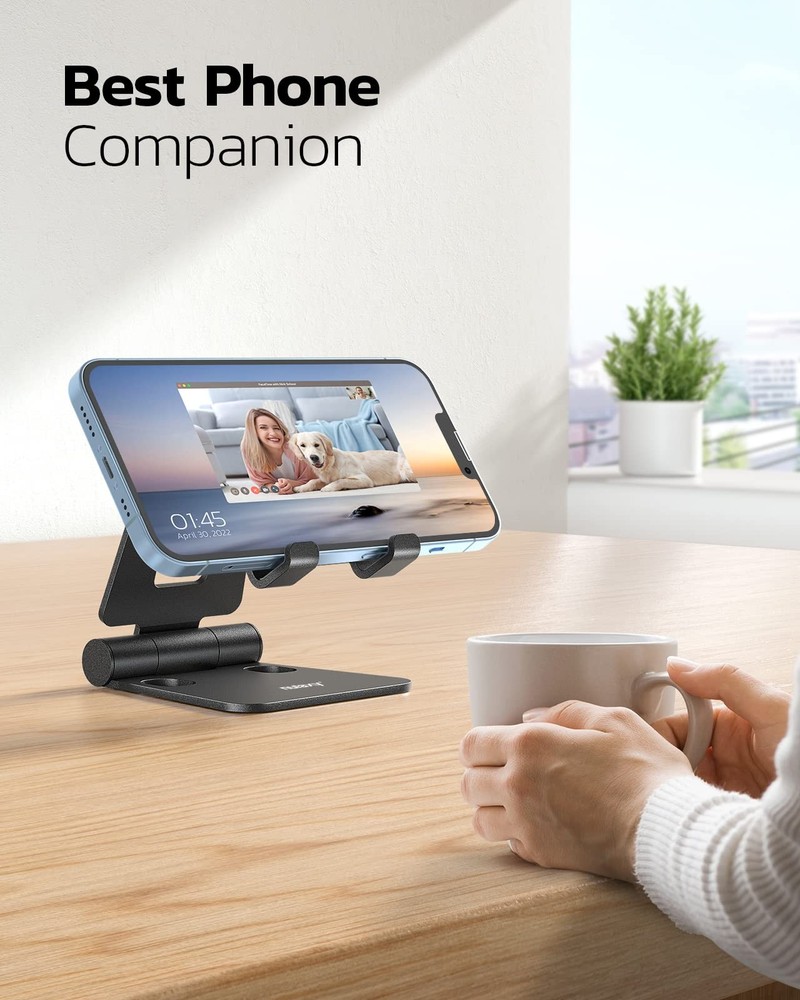 Nulaxy 2 Pack Dual Folding Cell Phone Stand, Fully Adjustable C-Black