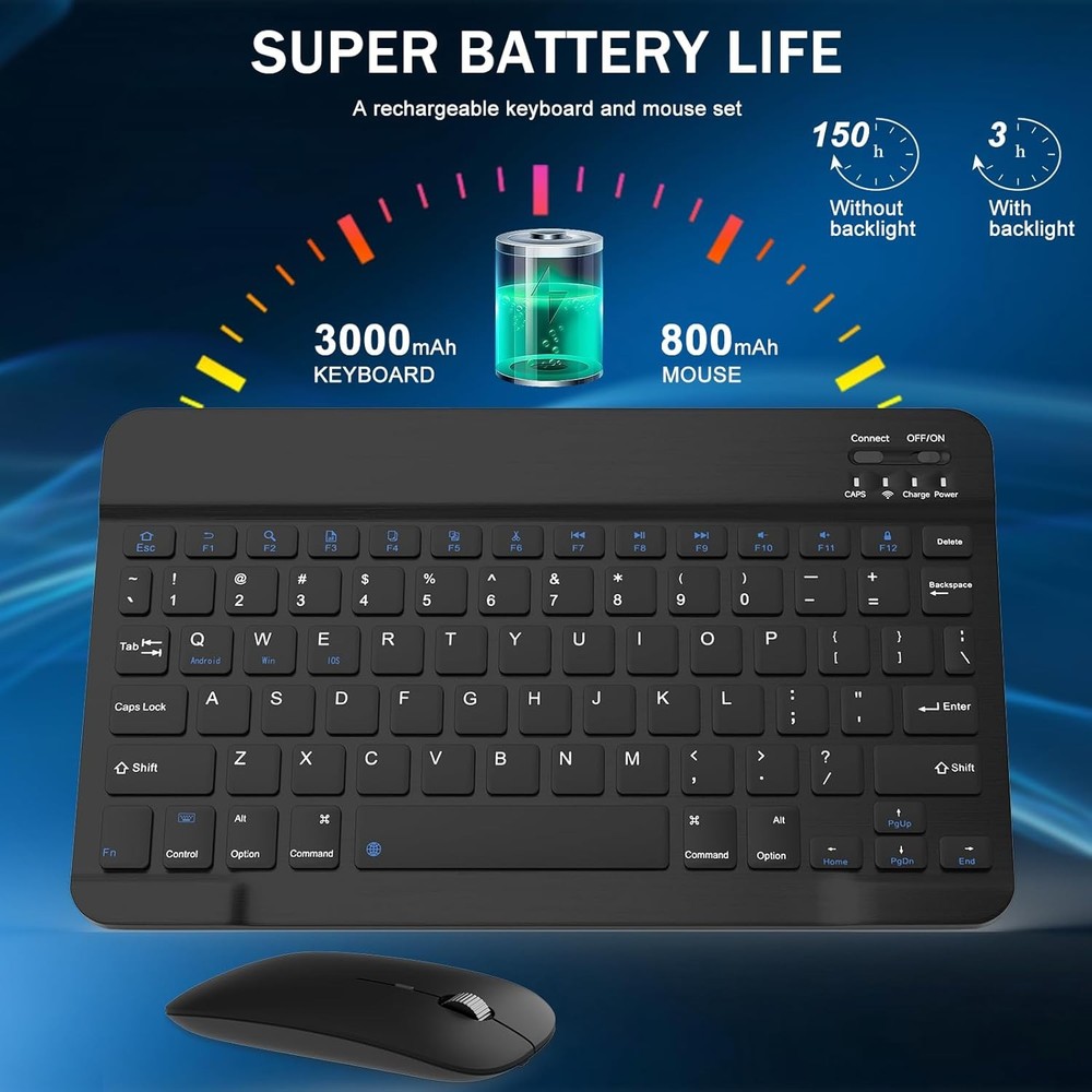 Rechargeable Bluetooth Keyboard and Mouse Combo Universal Ultra-Slim Wireless