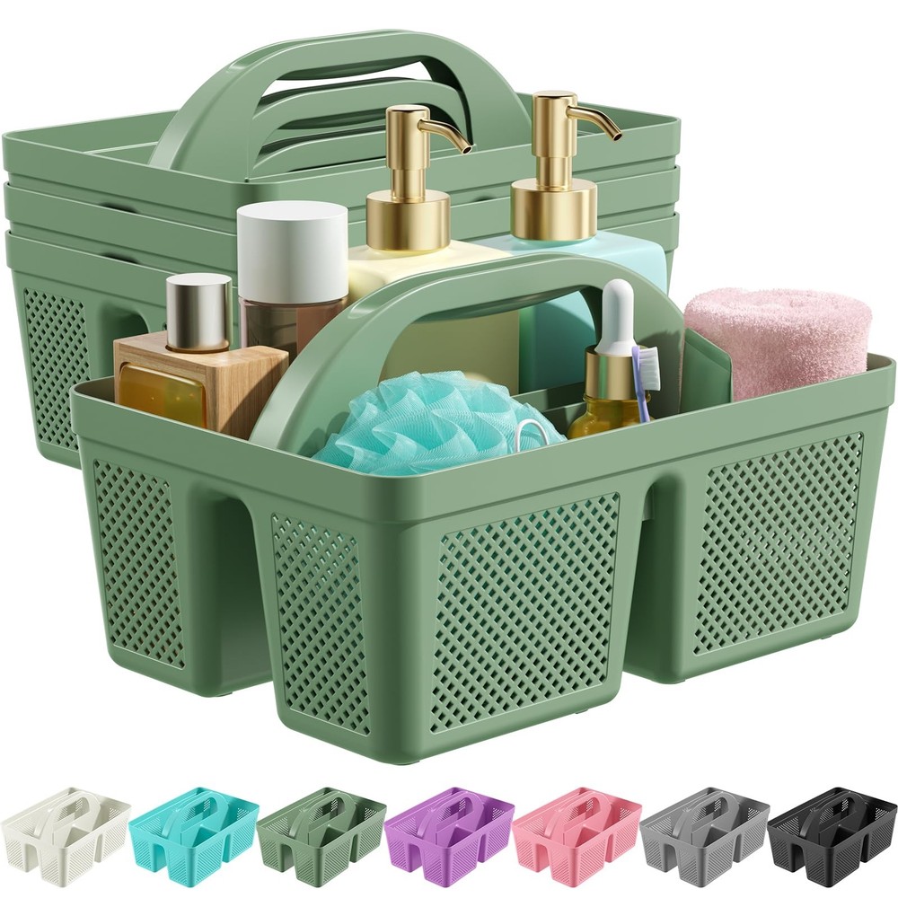 4 Pack Portable Shower Caddy, Integrated Handle, Reinforced Plastic, Organize...