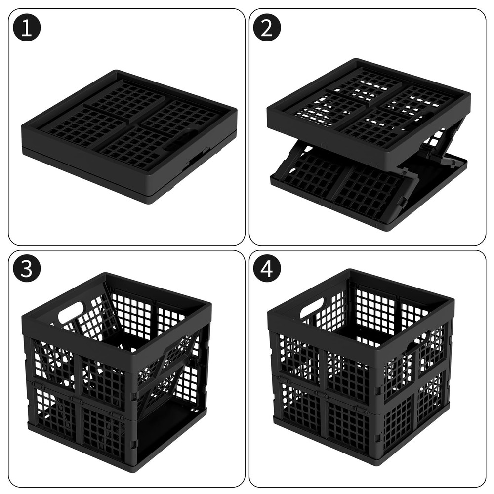 3 PCS Black 18 L Square Milk Crate Plastic Stackable Storage Utility Box