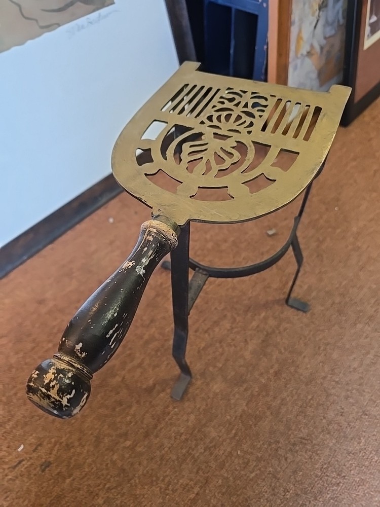 Antique Fireplace TRIVET, Kettle Stand, Solid Brass & Wrought Iron