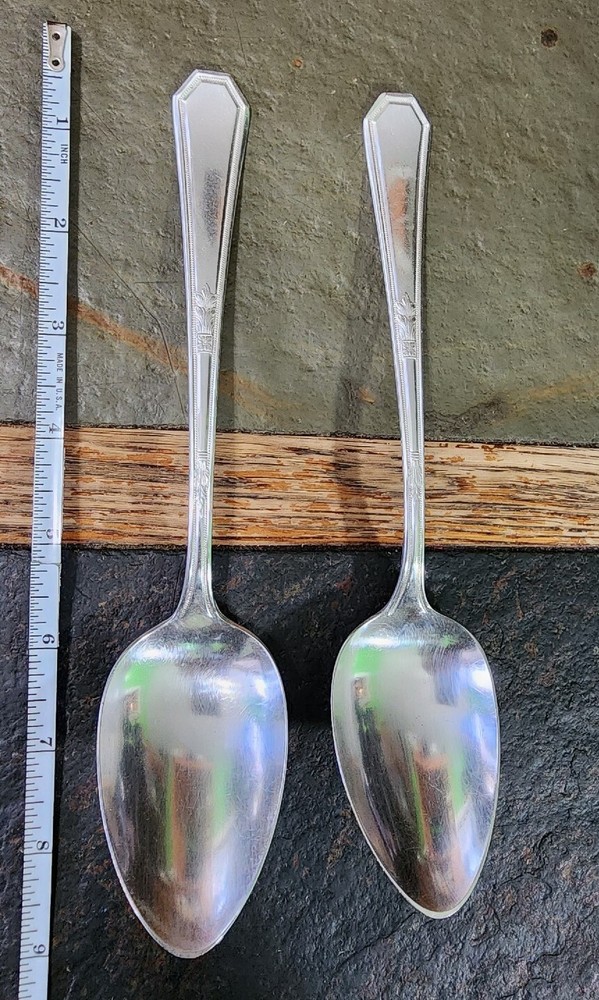 LOT OF 2 c1923 MAYFAIR 🎡🎠 PATTERN SILVERPLATED TABLE SERVING SPOONS 🥄🥄