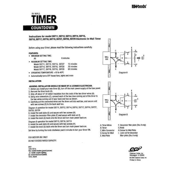 20-Amp 30-Minute In-Wall Spring Wound Countdown Timer Switch, Almond