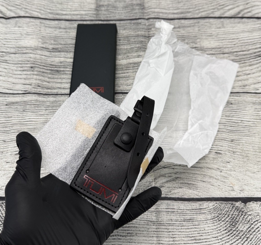 NEW TUMI Black / Red Leather Name Tag For Any TUMI Luggage Bag Backpack