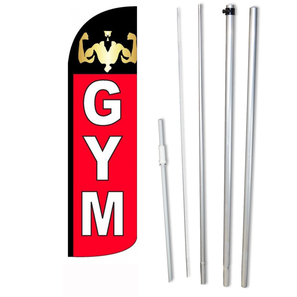 Gym Flag Flutter Feather Banner Swooper Extra Wide Windless Bundle Kit
