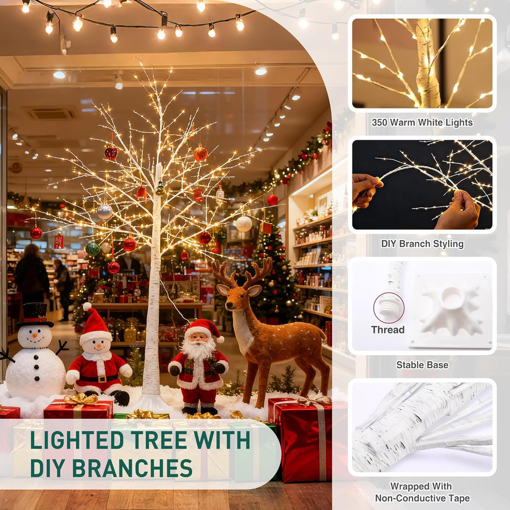 5FT White Firefly Tree with Lights - Lighted Firefly Tree with 350 Warm White Le