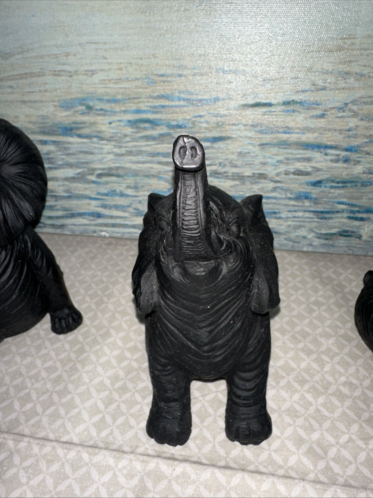 3 Resin Elephant Sculptures 6” Tall Home/Office Decor