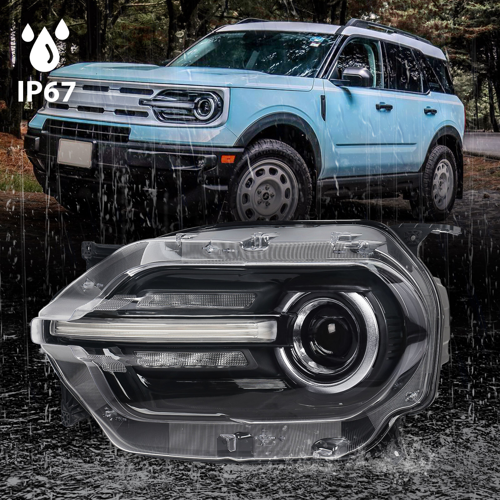 Pair For 2021-2023 Ford Bronco Sport Led Chrome Headlights Non-HALO Lamp LH+RH