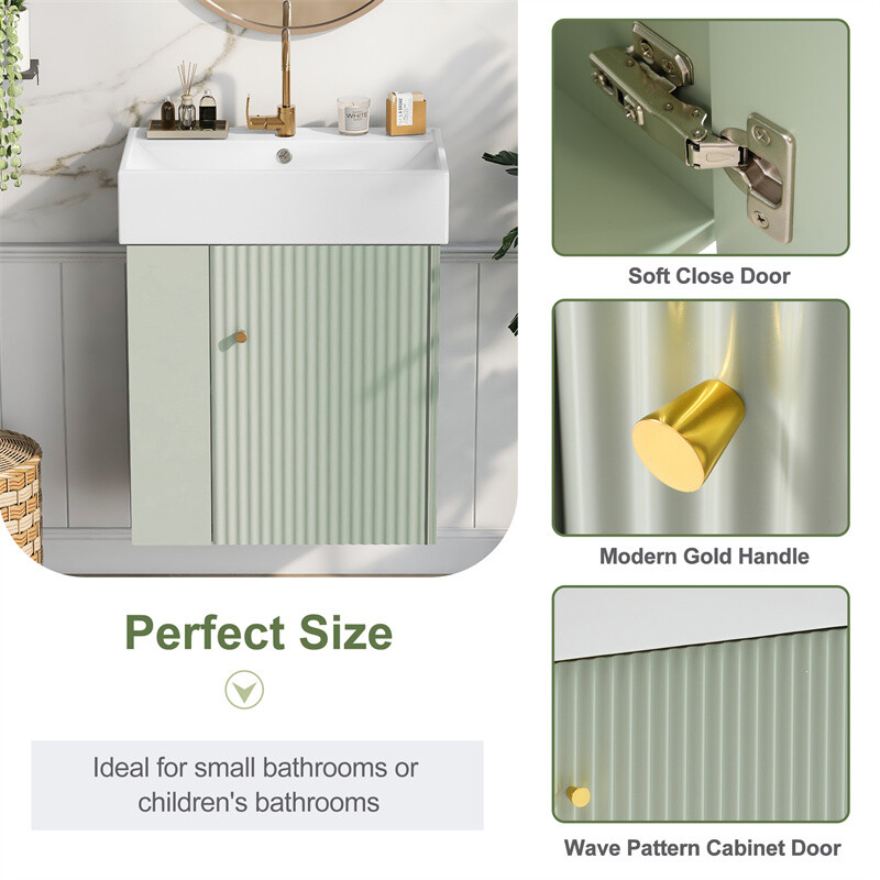 21.6" Modern Small Floating Bathroom Vanity w/Ceramic Basin & Left Side Storage