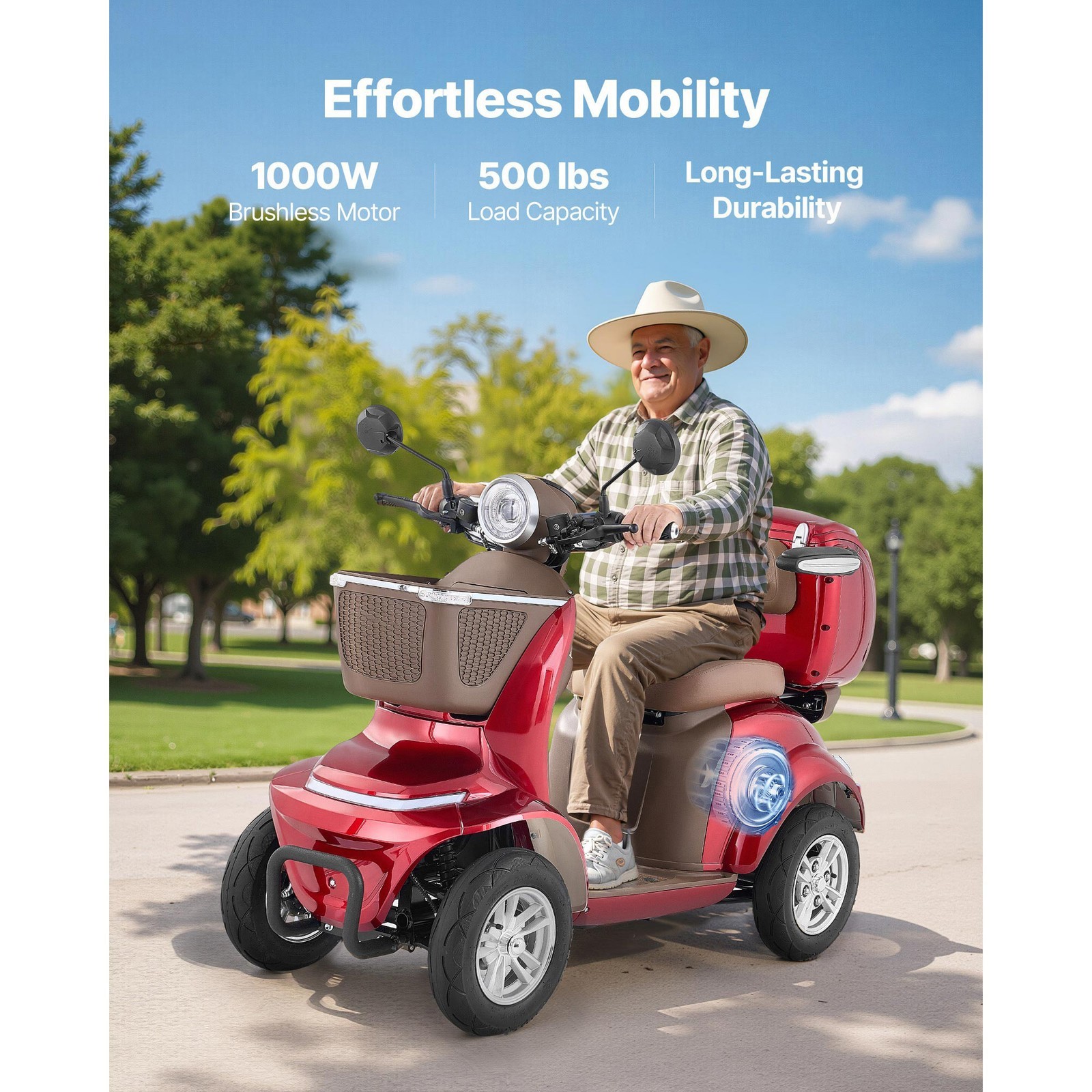 Uimoso Heavy Duty 4-Wheel Mobility Scooter 21.5 Miles Range 3-Speed, 500lbs Load