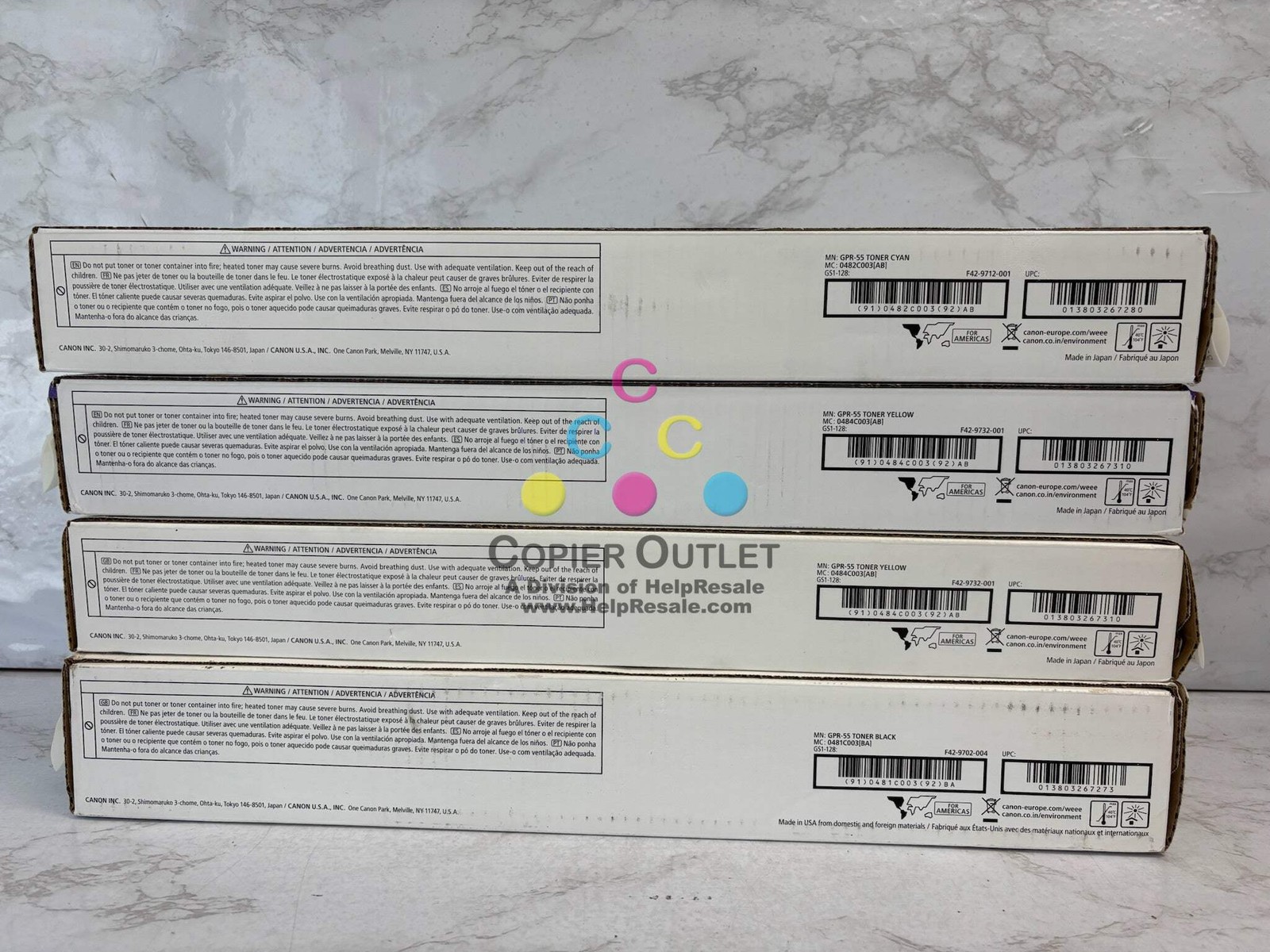 4 Genuine Canon iRAC5535i,C5540i,C5550 Cyan, Yellow & Black GPR-55 CYYK Toners