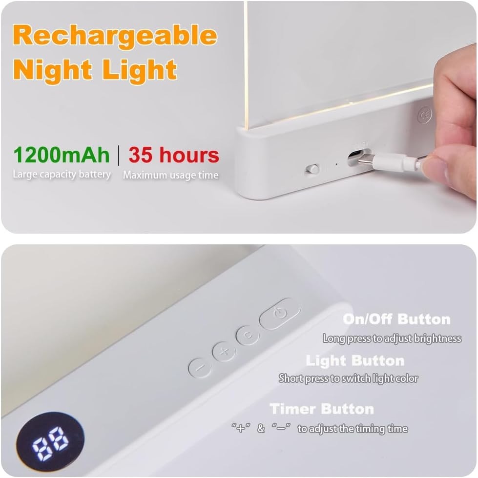 Book Light, Rechargeable Clear LED Flat Reading Light with 3 Colors Timer, D...