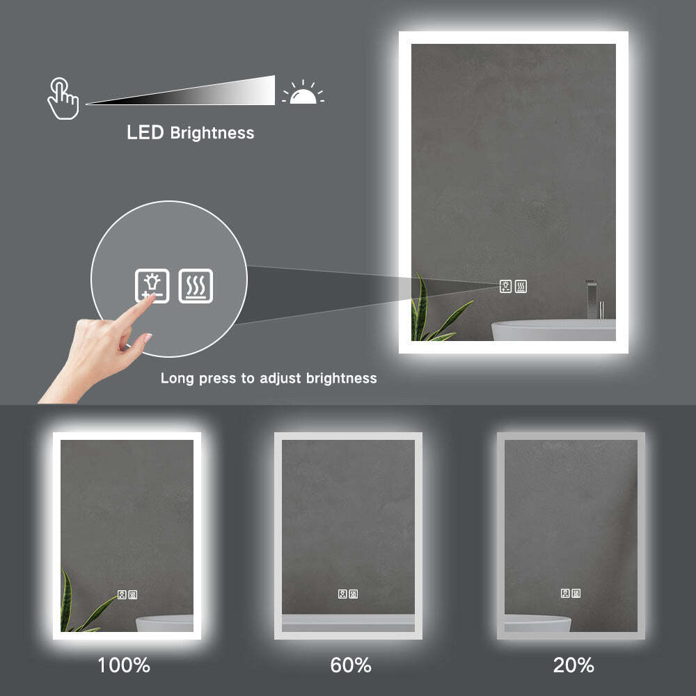 LED Lighted Wall Mounted Frameless Rectangle Bathroom Makeup Mirror