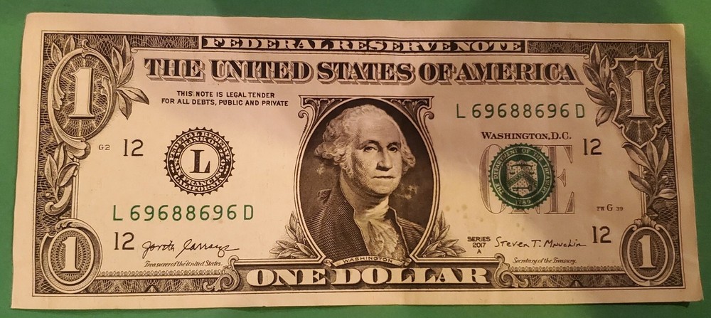 Fancy Serial Number 1 Dollar Bill