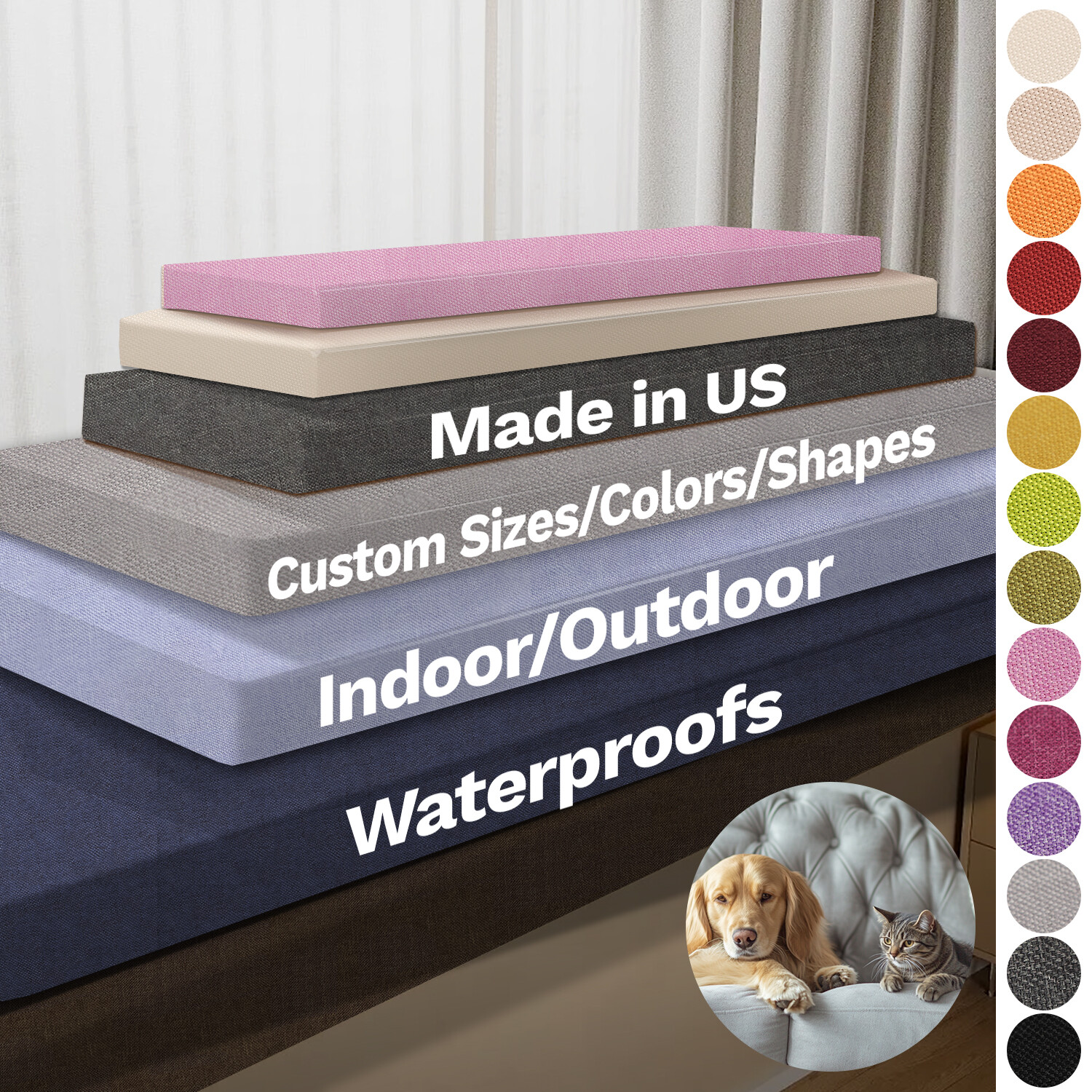 ColourTree 4" Thick Custom Bench Cushion Window Cushions for Chair/Window Seat