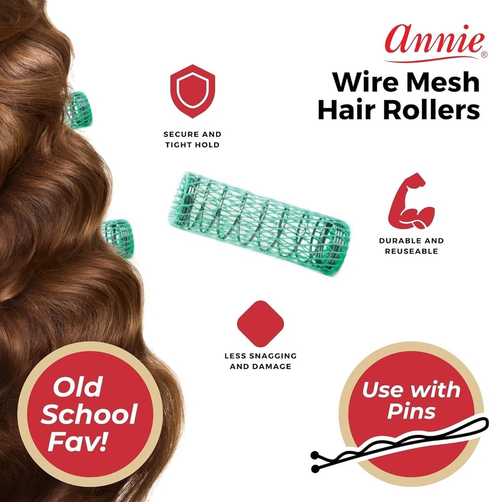 Heatless Medium 7/8 Inch Wire Mesh Rollers – 12 Count for Defined Curls & Waves