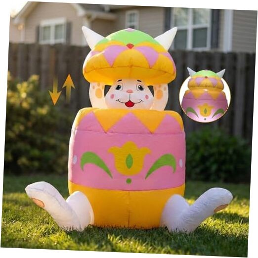 5.9FT Easter Inflatable Bunny with Pop-Up Action, Built-in Up-and-Down Bunny