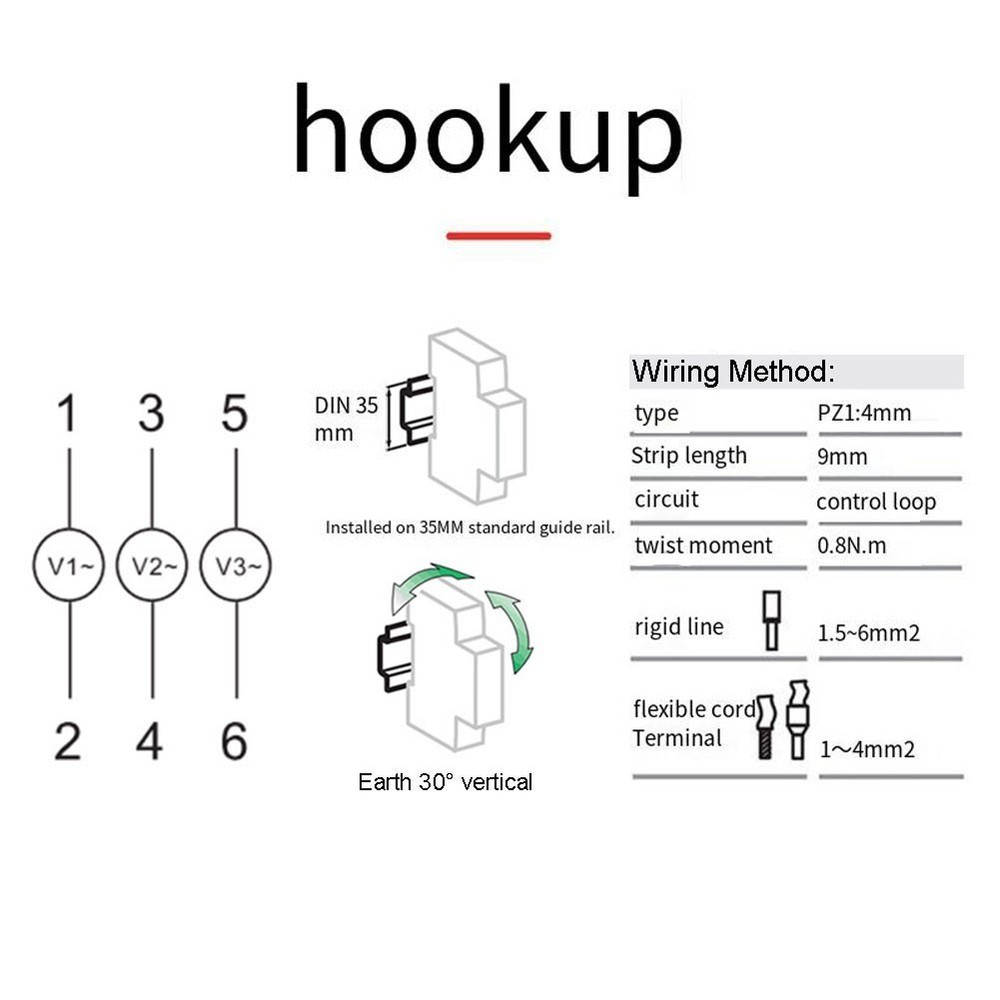 Three Phase Digital Voltmeter BV3R AC 80500V Red Display DIN Rail Meter