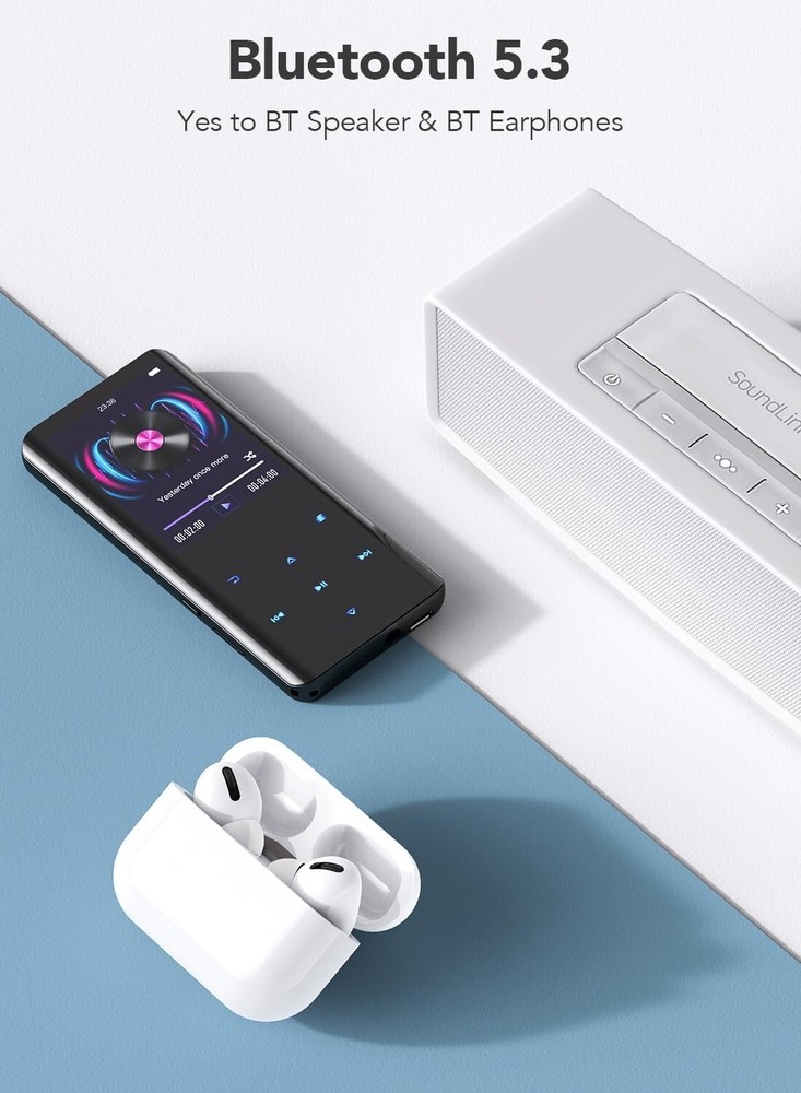 Expanded 128GB Bluetooth MP3 Player with Curved Screen—Lossless Audio Experience