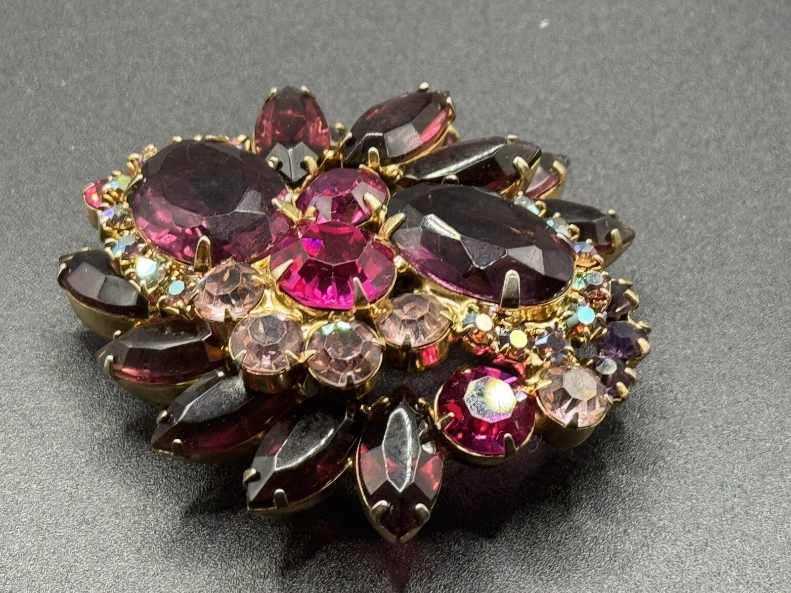 Vtg Juliana Delizza Elster 5-Link Bracelet +Brooch Lavender Mauve Hot Pink As-is