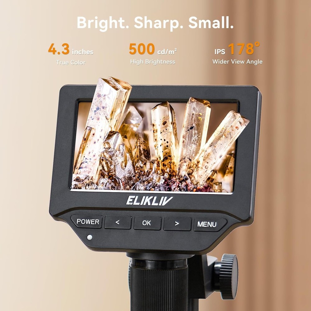 Coin Microscope with Scale：4.3" Digital Microscope, LED with Screen & Scale