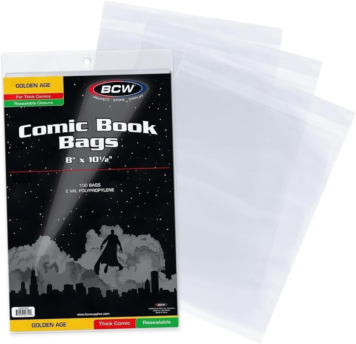 100 Golden Age Thick Comic Book Bags Resealable 2 Mil Thin Sleeve BCW Holders