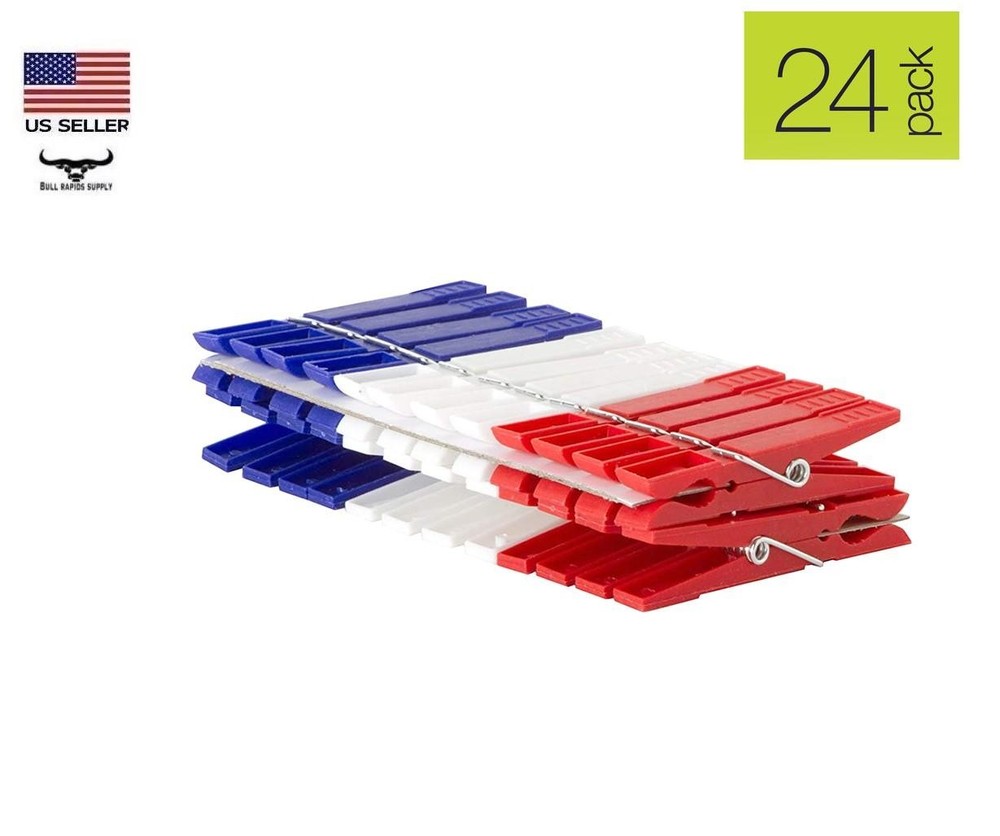 Smart Design 24 Pack Plastic Clothespins Laundry Spring Clips Red, White & Blue