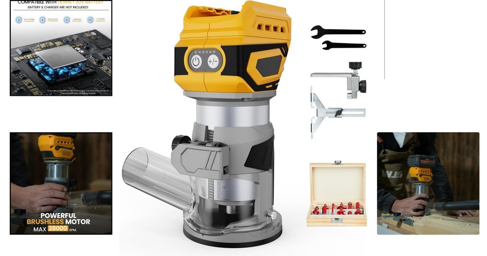 Lightweight Brushless Router with Adjustable Speed & Worklight – Ready to Use